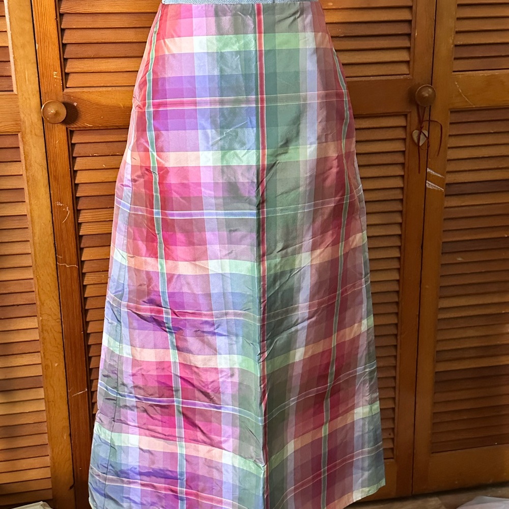 Talbots Kids Silk Maxi Multicolor Plaid A-Line Skirt